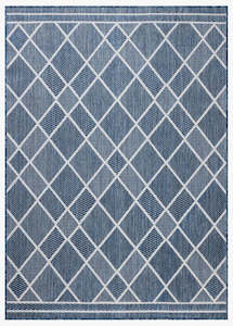Floor Rugs: Diamonds Outdoor Rug - Ivory & Denim
