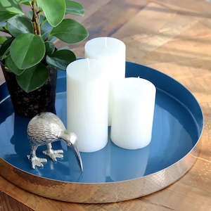 Decorative: Round Metal and Enamel Tray - Hammered Finish