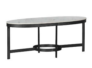 Kazumi Oval Coffee Table - Black with White Marble Top