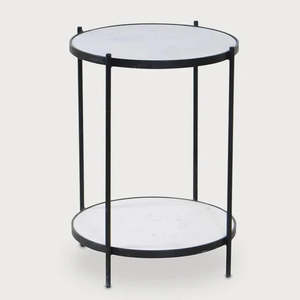 Side Coffee Tables: Mina Small Side Table - White Marble Top and Shelf