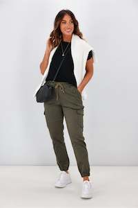 Wakee Denim Lucy Cargo Jean Khaki