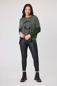 Alpine by Shine On Brunswick Striped Merino Top Olive Grey
