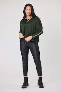 Alpine By Shine On: Alpine by Shine On Regina Cross Trim Merino Top Olive