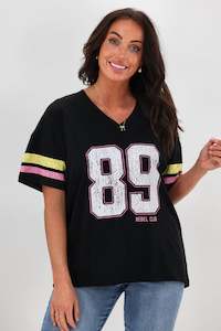 Rebel Club College V Neck Tee Black