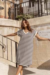 Sale: Betty Basics Jolene T-Shirt Dress Navy Cream Stripe