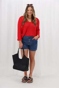 Shine On Label Lilith V Neck Knit Coral Red