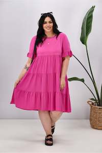 New U Collection: New U Collection Round Neck Midi Dress Pink