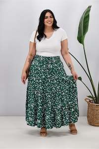 New U Collection Green White Print Maxi Skirt