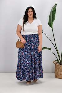 New U Collection Ditsy Floral Blue Maxi Skirt