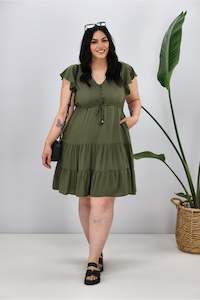 New U Collection: New U Collection V Neck Dress Khaki