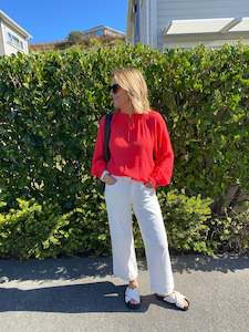 Shine On Label Harvest Poet Blouse Coral