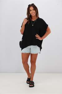 Shine On Label Summer Essential Drape V Neck Top Black