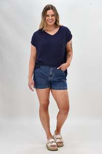 Shine On Label Summer Essential Drape V Neck Top Ink