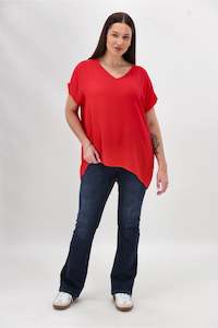 Shine On Label Summer Essential Drape V Neck Top Bright Red
