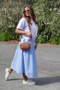 All Bottoms: Shine On Label Haylene Shirred Waist Skirt Blue Gingham