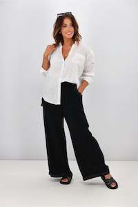 Grace Co: Grace & Co Ric Rac Trim Linen Pants Black