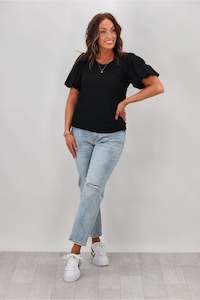 Grace Co: Grace & Co Puff Sleeve Textured Top Black