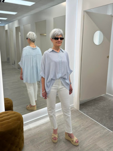 Elm Foxwood: Elm Luna Shirt Dusk Blue Marshmallow Stripe