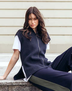 Foxwood Zip Knit Vest Navy