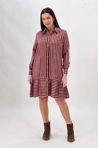 Sale Dresses: Shine On Label Waylon Hem Tier Print Dress Pink Chocolate Stripe