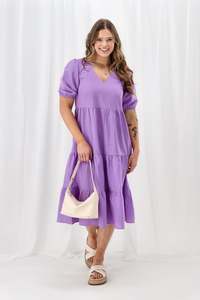 Shine On Label Luca Gingham Tiered Midi Dress Pink Blue Check