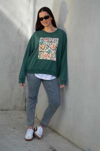 Rebel Club Leopard Dreams Block Crew Washed Green