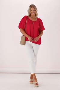 Gloss The Label Eve Satin Gathered Top Raspberry