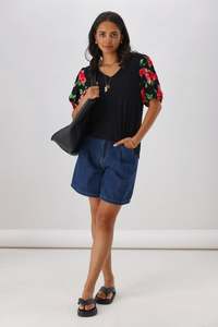 Gloss By Shine On: Gloss The Label Eclipse Rosewood Contrast Sleeve Top Black