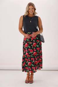 Gloss By Shine On: Gloss The Label Lucerne Rosewood Tiered Skirt Floral