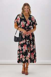 Gloss By Shine On: Gloss Tate Mock Wrap Front Dress Black Floral