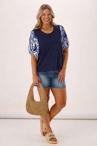 Gloss By Shine On: Gloss the Label Ornelle Contrast Sleeve Top Ink Green