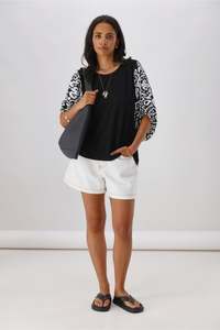 Gloss the Label Ornelle Contrast Sleeve Top Black Natural