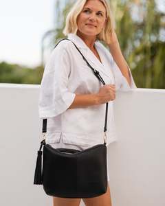 Louenhide: Louenhide Daisy Stripe Crossbody Bag Black