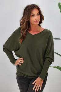 Alpine by Shine On Gigi Merino Batwing Top Olive