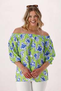 Shine On Label Millie Off the Shoulder Top Lime Floral