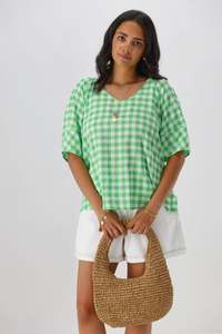 Sale: Gloss The Label Nadia Top Green White Gingham