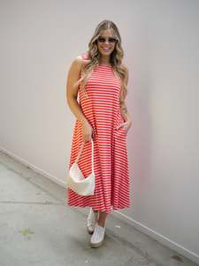 Betty Basics Sale: Betty Basics Sabrina Maxi Dress Pink Red Stripe