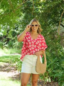 Shine On Label Portofino V Neck Top Berry Floral