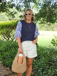 Shine On Brands: Shine On Label Sirocco Contrast Sleeve Top Navy