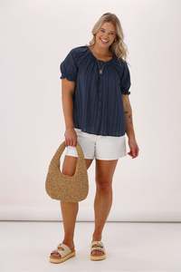 Shine On Brands: Shine On Label Eve Striped Puff Sleeve Blouse Blue