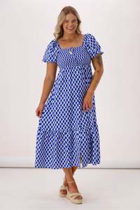 Shine On Label Erin Amalfi Shirred Bodice Dress Blue