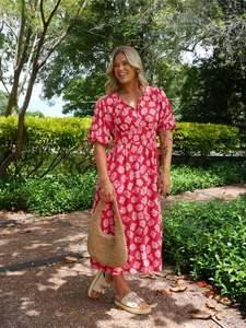 Shine On Brands: Shine On Label Echo Portofino V Neck Dress Berry Floral