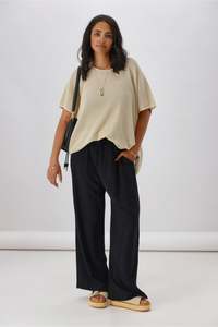 Shine On Label Dario Side Stripe Wide Leg Pants Black