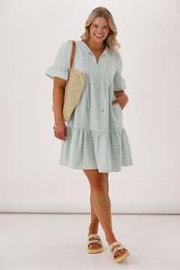 All Dresses: Sunday Boho Joanie Ruffle Cuff Sleeve Dress Sage Gingham