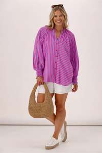 Sunday Boho Reece Stripe Blouse Purple Stripe