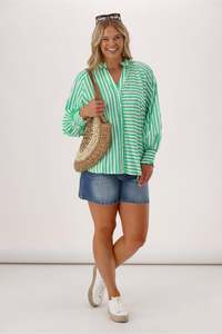 Sunday Boho Reece Stripe Blouse Green Stripe