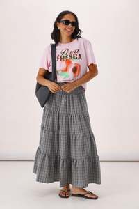 Sunday Boho India Skirt Black White Check