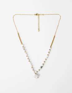 Stella + Gemma Necklace Howlite Clover Gold White