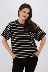 Shine On Essentials Relaxed Stripe Tee Black and Natural Stripe