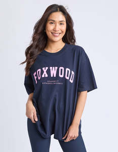 Tees: Foxwood Interval Tee Navy With Neon Pink